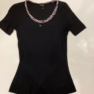 ESCADA BLACK T WITH FRINGE NECKLINE